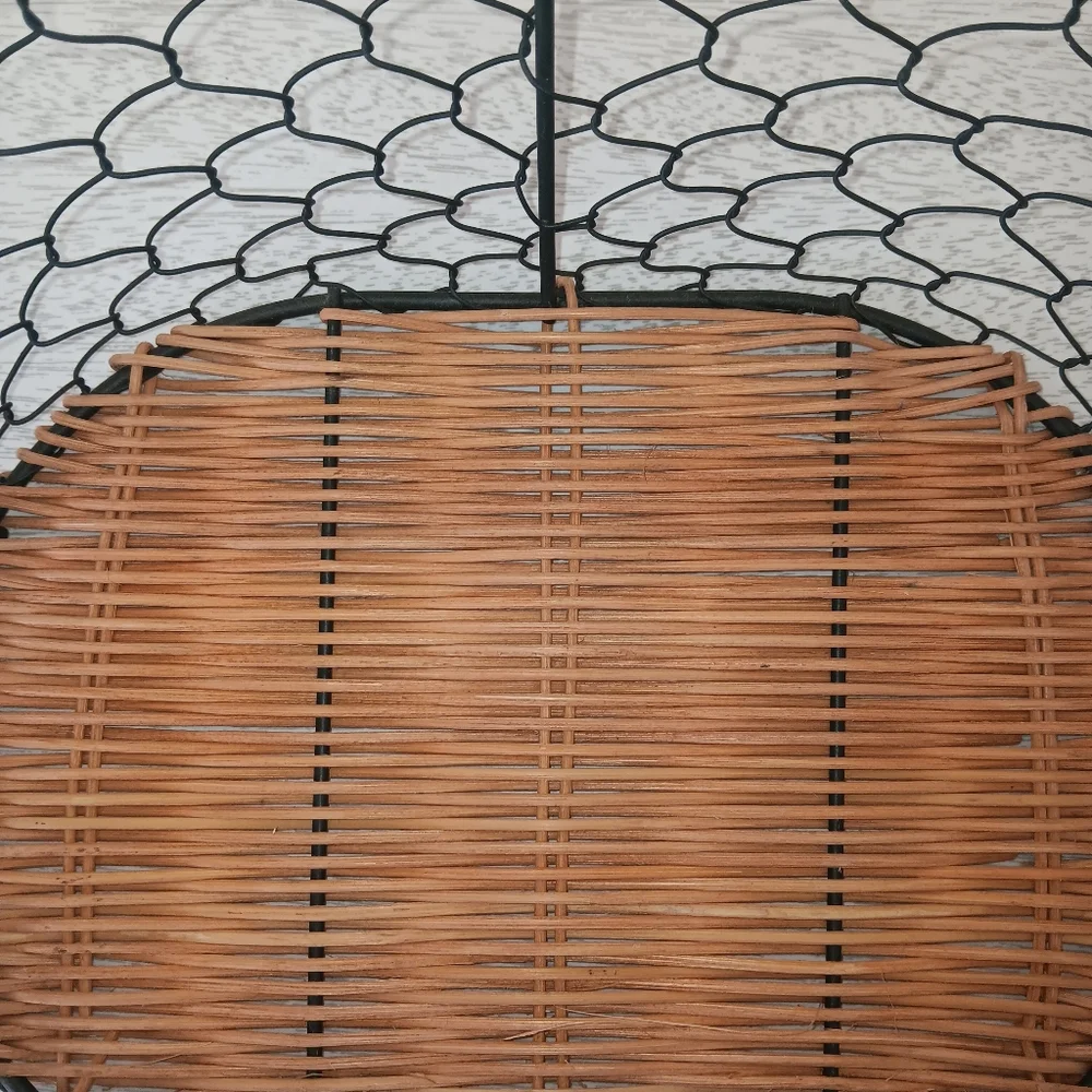 Oval Woven Wicker & Metal Wire Mesh Basket with Side Handles